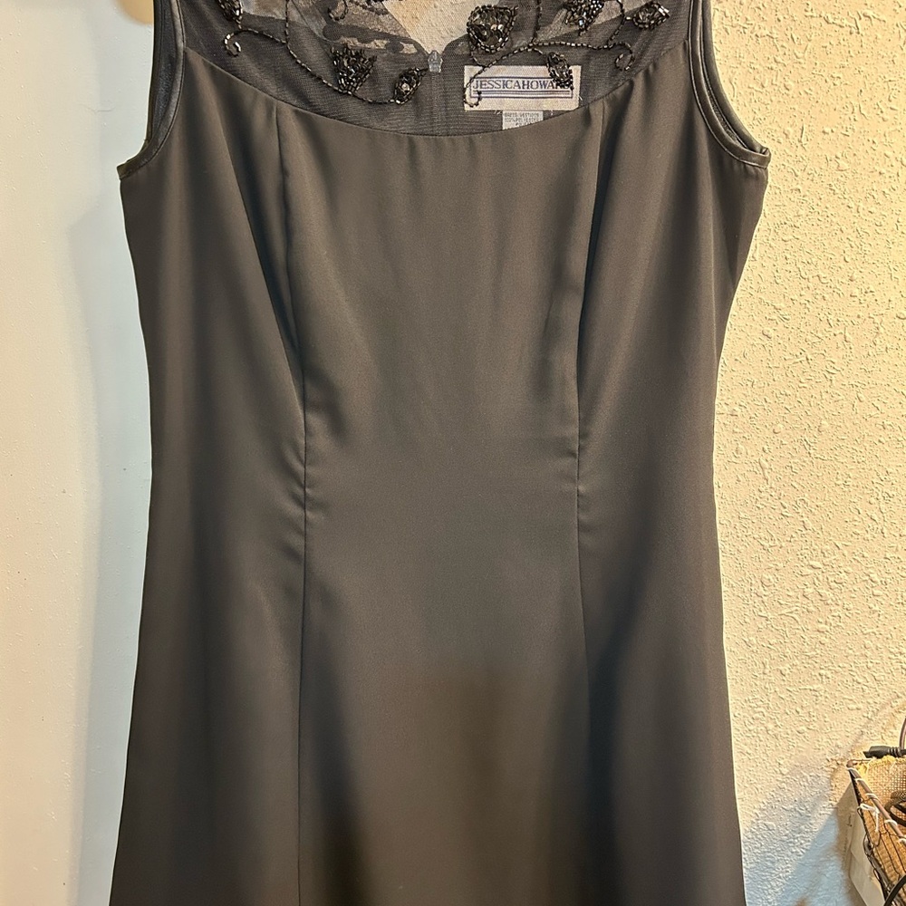 Jessica Howard Charcoal Dress with Embellished Neckline